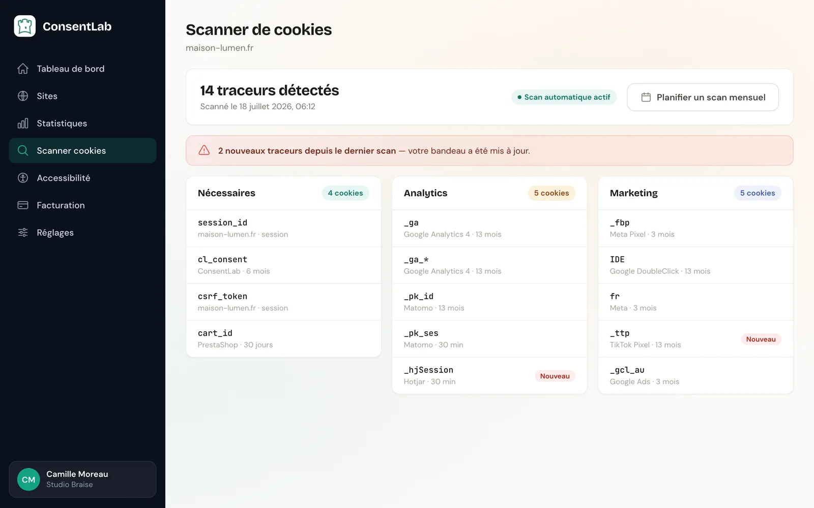 Plateforme de gestion du consentement RGPD, ConsentLab, capture 4