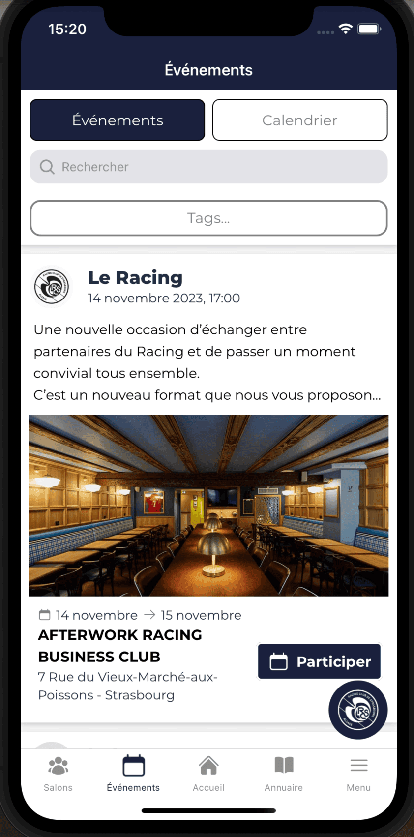 App Social Media Business — Racing Club de Strasbourg, capture 2
