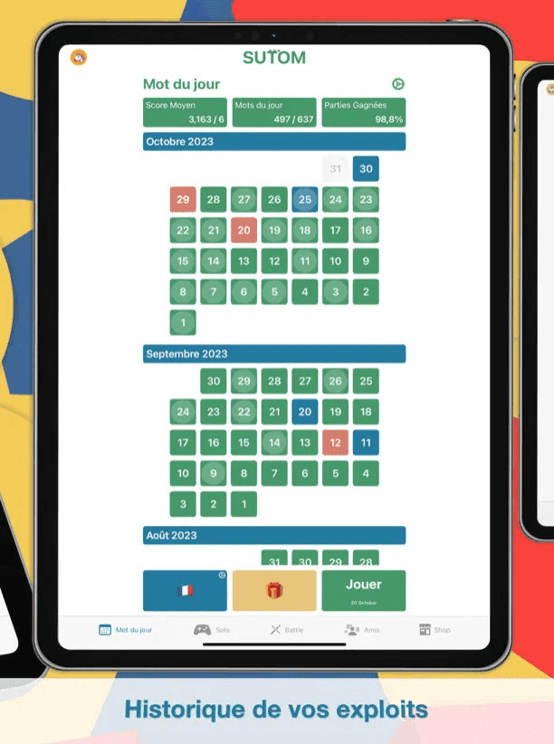 Serveur de jeu vidéo + Dashboard Admin/Analytics — Sutom, capture 3