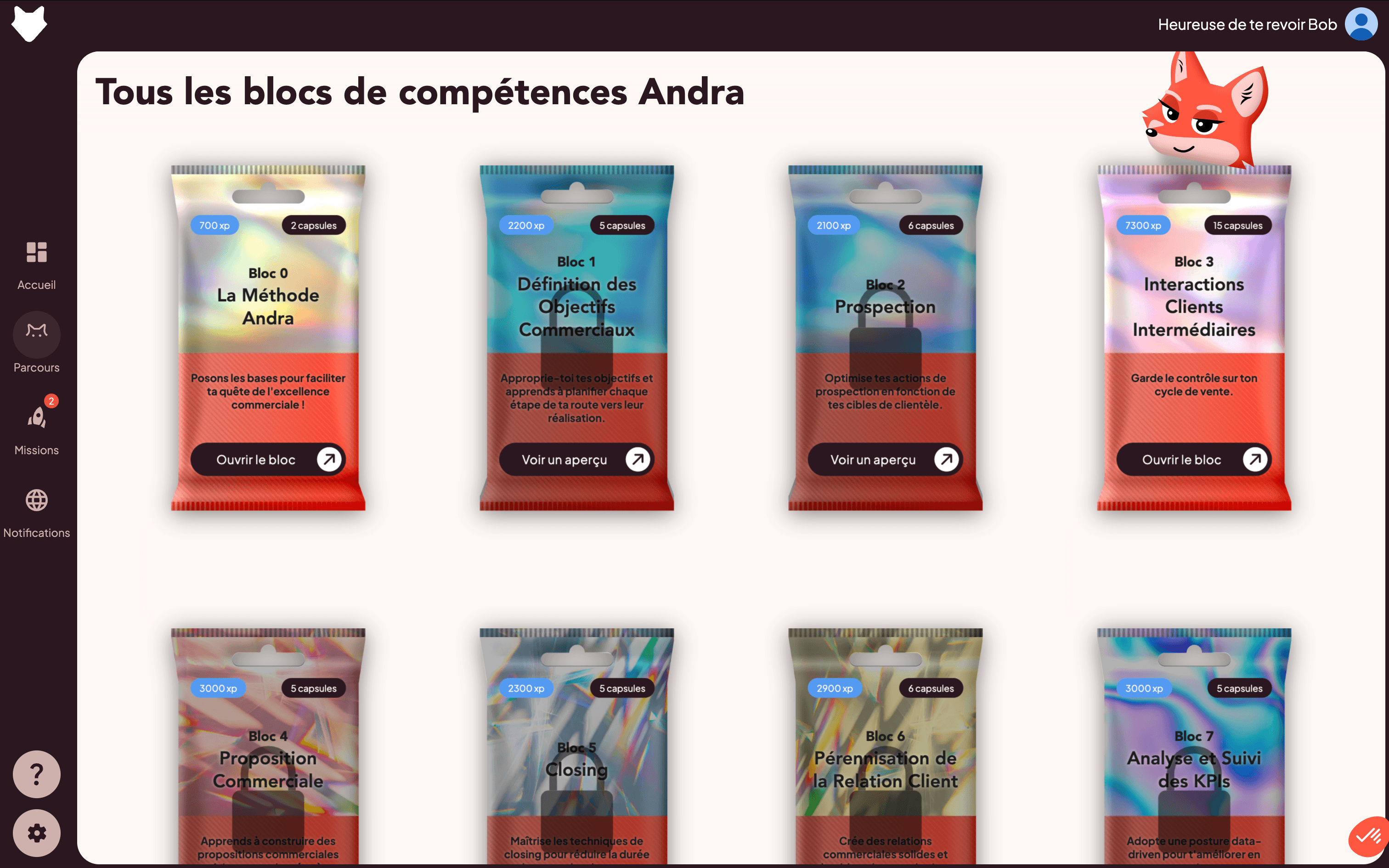 Application web d'apprentissage — Andra, capture 2