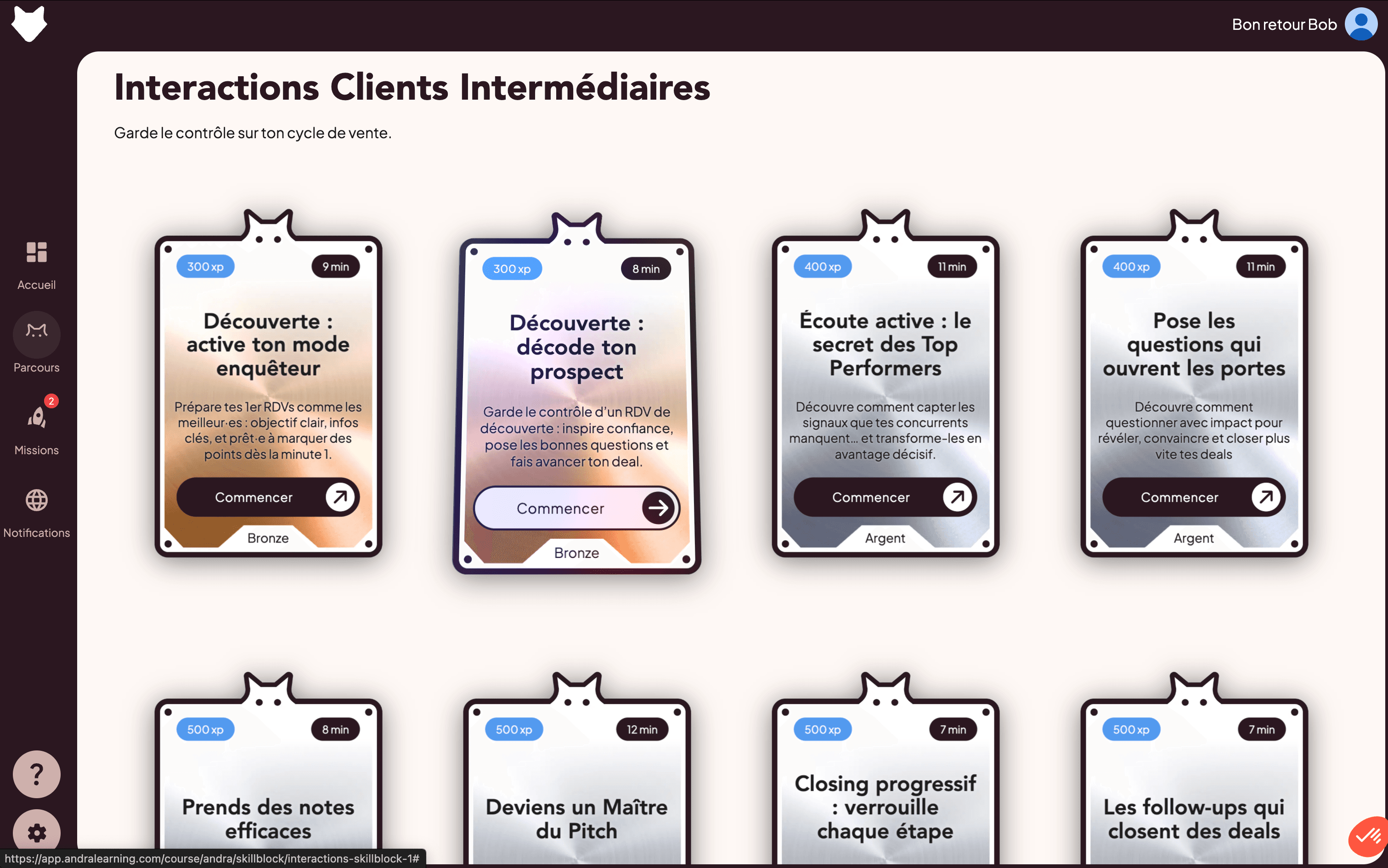 Application web d'apprentissage — Andra, capture 3