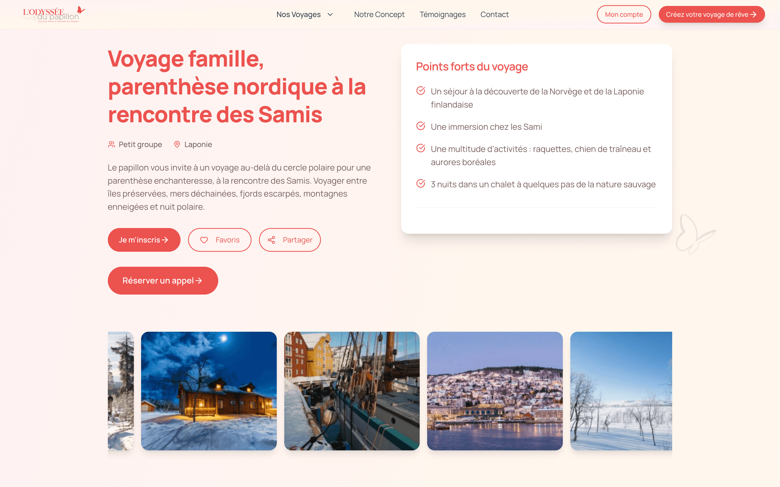 Application web pour agence de voyages — L'odyssée du Papillon, capture 1