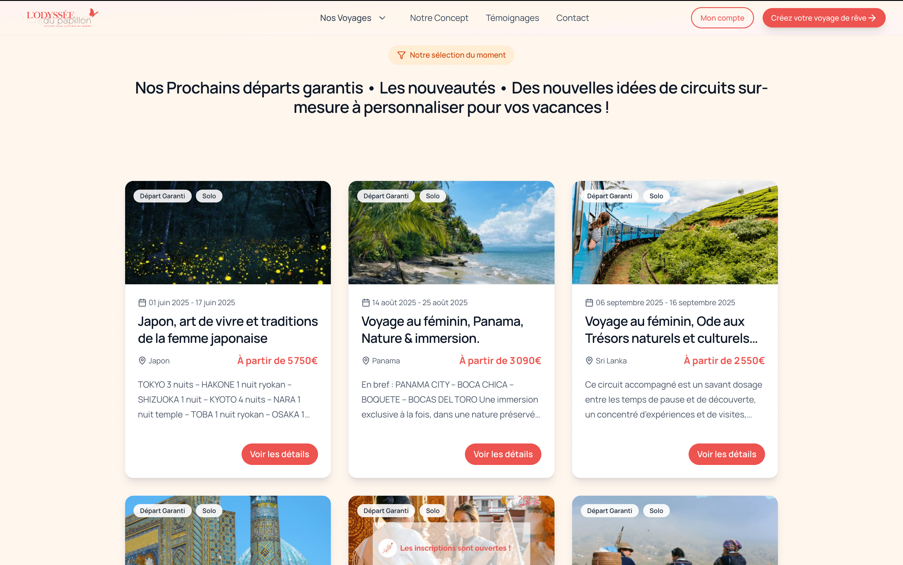 Application web pour agence de voyages — L'odyssée du Papillon, capture 2