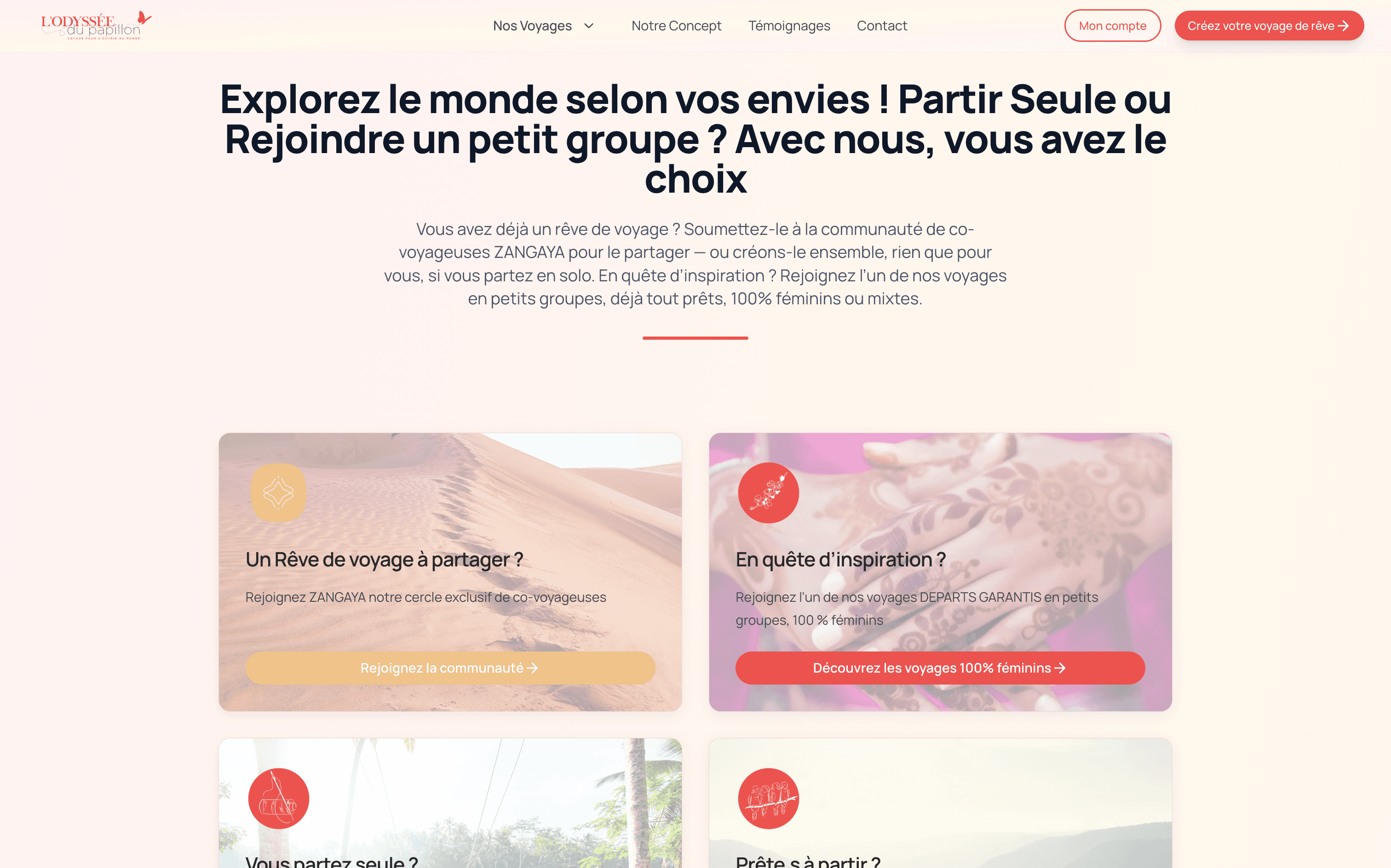 Application web pour agence de voyages — L'odyssée du Papillon, capture 3